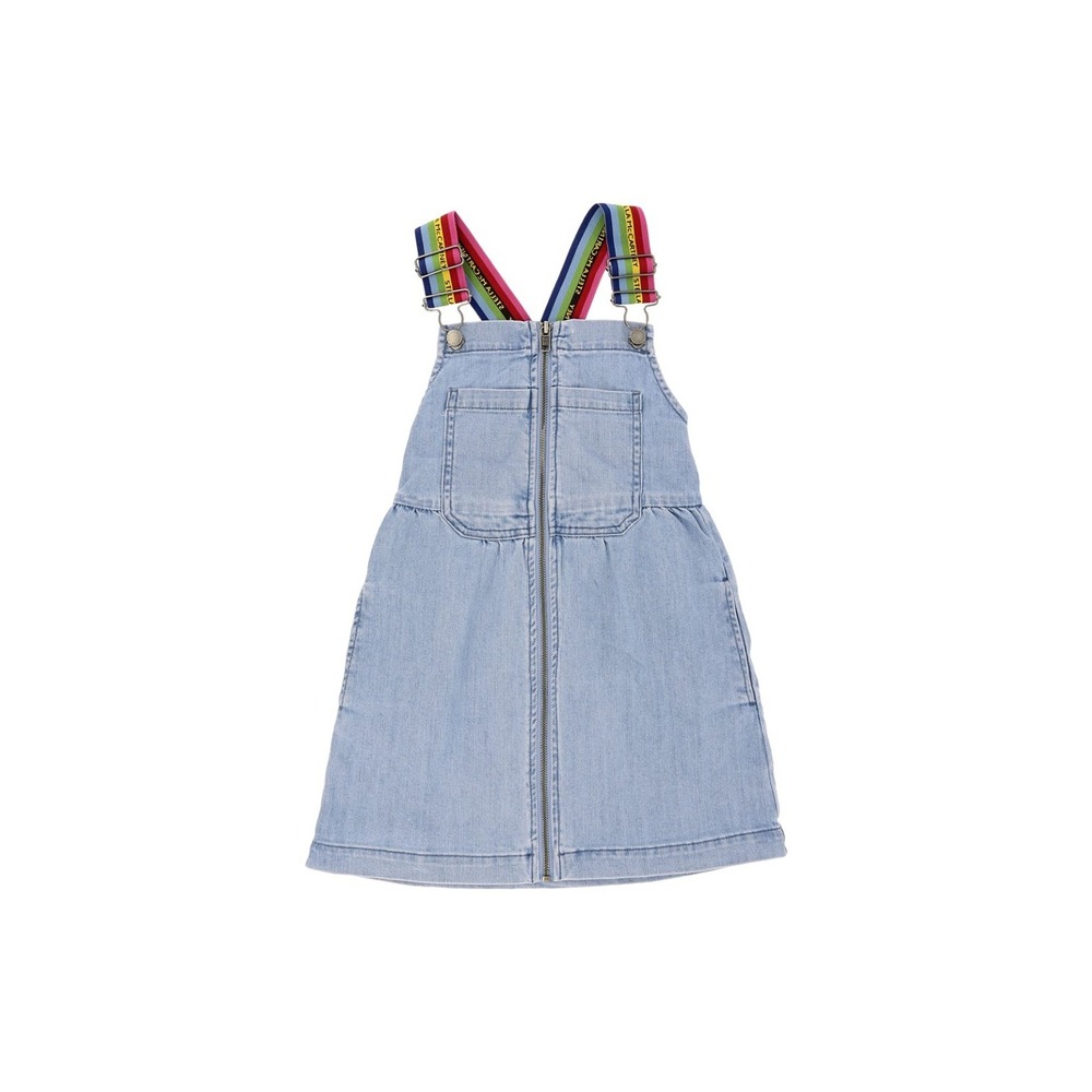 Stella McCartney Kids Rainbow  Blue Denim Overall Dress Suspenders  Girl's  8